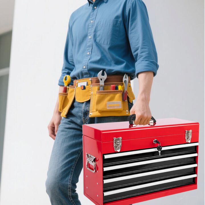ELEMENT ACE Heavy Duty Portable Metal Tool Box with 4 Ball Bearing Slide Drawers Locking System EVA Liners Powder Coated Finish for Garage Workshop Tool Storage