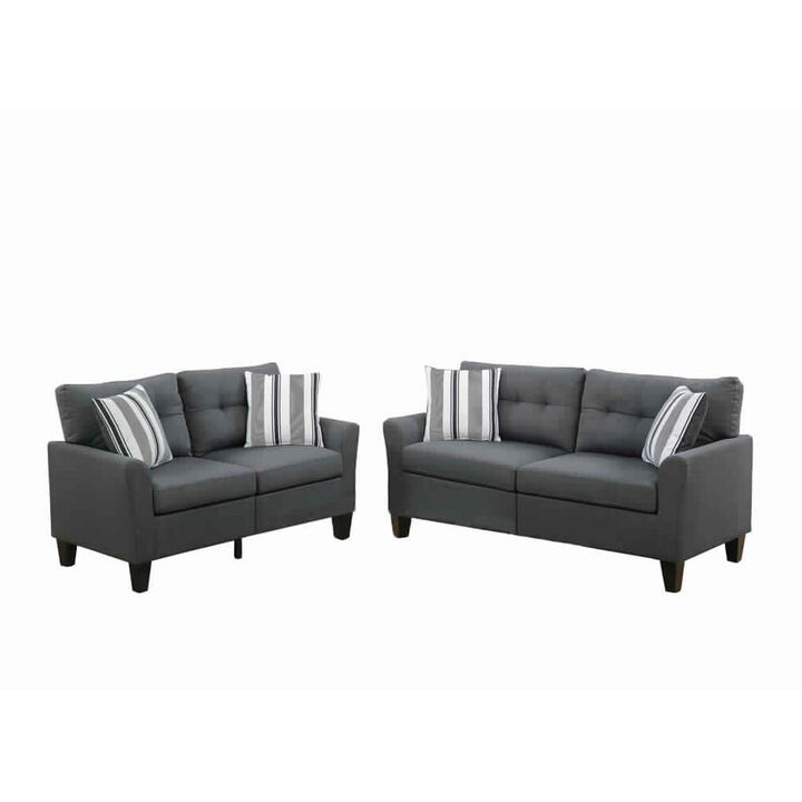 Glossy Polyfiber 2 Piece Sofa Set In Charcoal Gray-Benzara