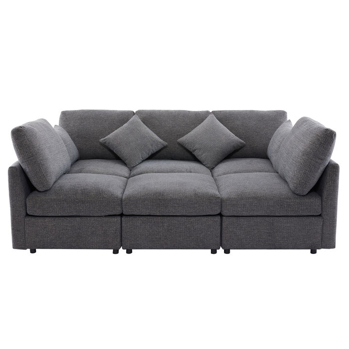 Whisen 86.6" Modular Sectional Sofa, Chenille U-Shaped Couch with Movable Ottoman & USB Ports for Living Room, Apartment