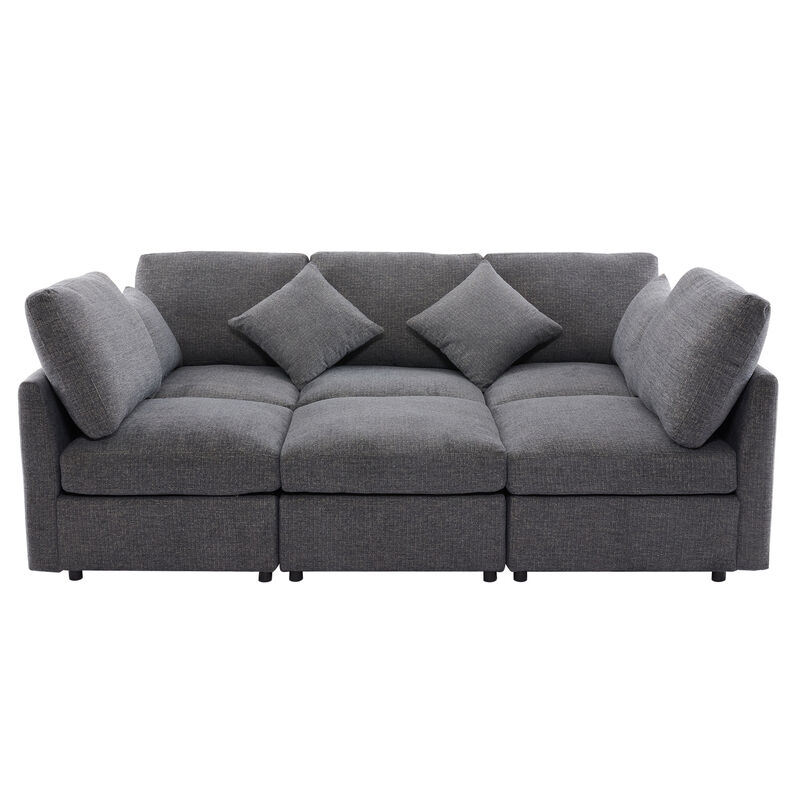 Whisen 86.6" Modular Sectional Sofa, Chenille U-Shaped Couch with Movable Ottoman & USB Ports for Living Room, Apartment image number 0