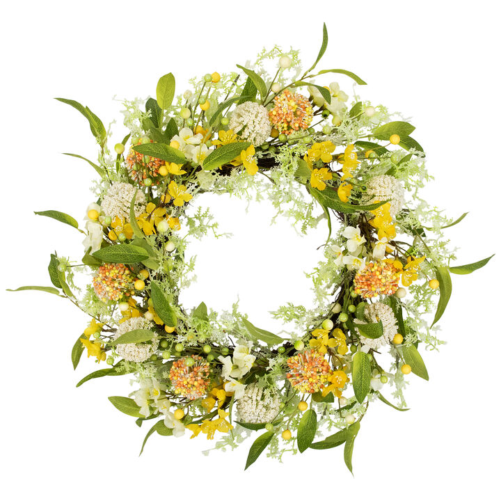 Berry and Thistle Floral Spring Wreath - 26" - Yellow and Orange