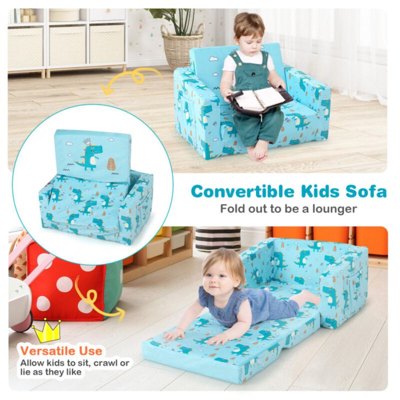Hivvago Kids Recliner Sofa Converts to Sleeper Bed for Boys Girls-Blue