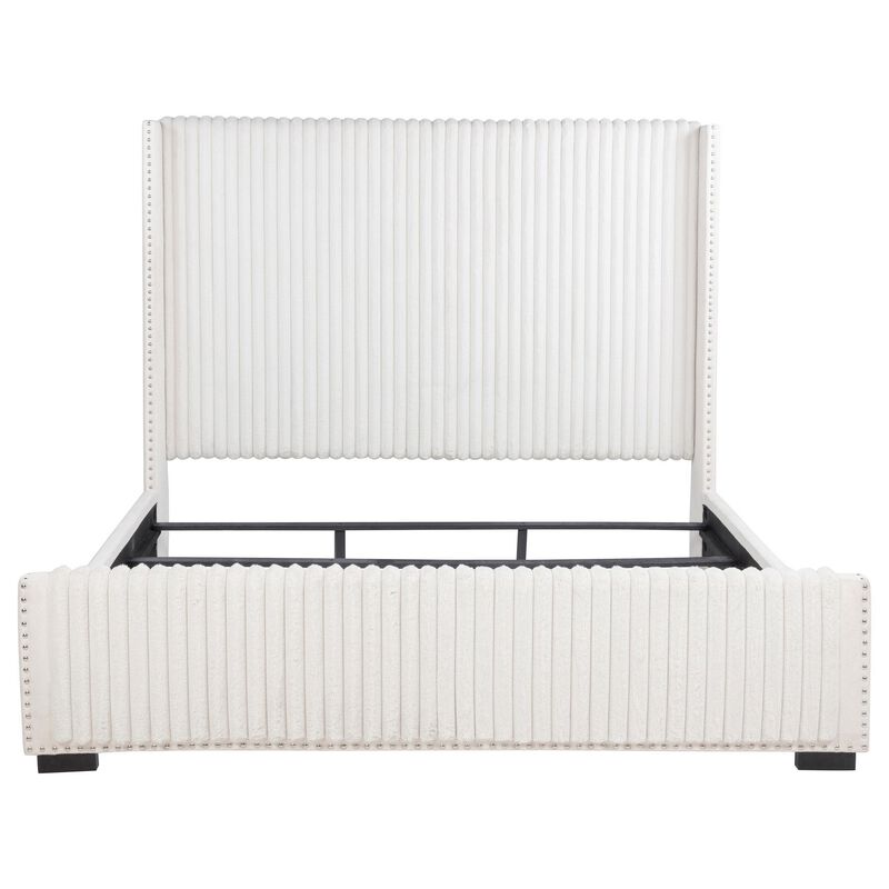 Asy California King Bed, Channel Tufted Wingback Headboard, White - Benzara image number 2