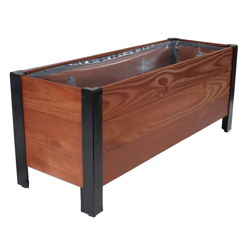 Acacia Wood Planter Box with Removable Planter Bag