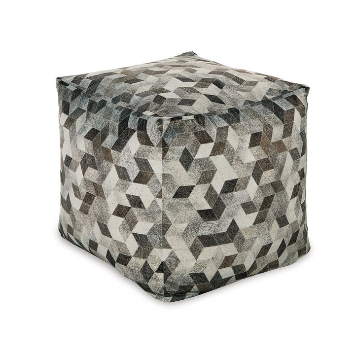 Ottoman Pouf, 18 Inch, Square, Brown and Gray Polyester Modern Style Design - Benzara