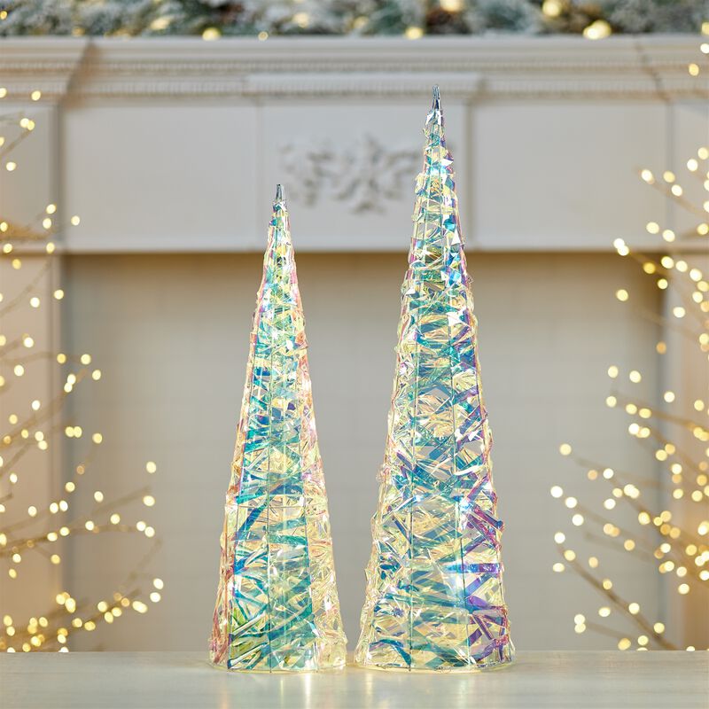 Set of 2 LED Iridescent Christmas Trees &ndash; Colorful Lighted Trees for Festive Tabletop or Entryway D&eacute;cor