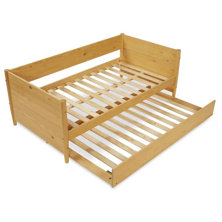 Hivvago Twin Solid Wood Daybed with Roll Out Trundle Bed Frame