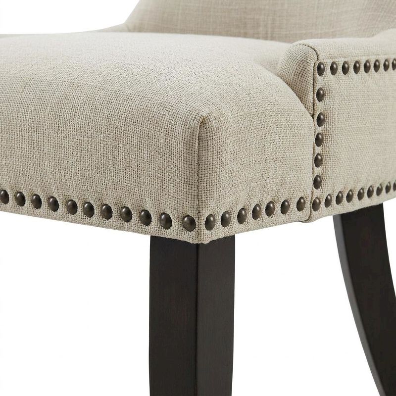 Fabric Upholstered Dining Chairs with Arms, Beige, Set of 4 image number 7