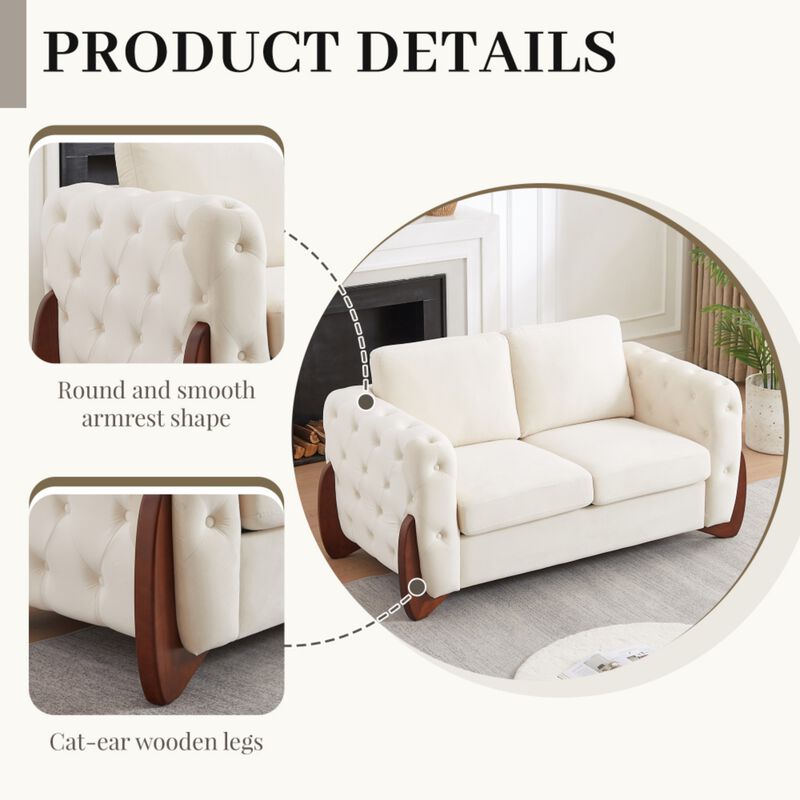 Zagrek Mid‑Century Modern Button Tufted Velvet Loveseat image number 2