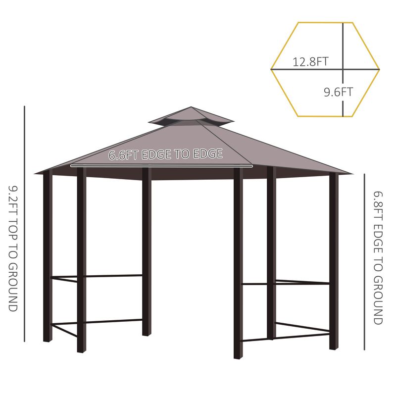 Coffee Outdoor Pavilion: 13'x13' Canopy with Curtains and Vented Roof