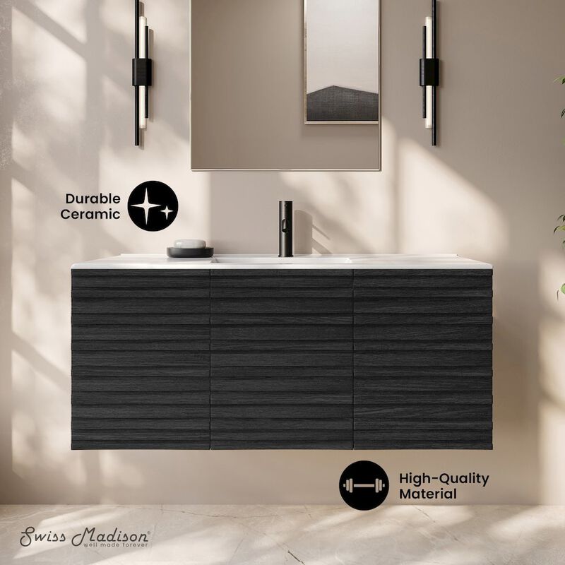 Cascade 48" Wall-Mounted Bathroom Vanity in Black Oak with Sink Top image number 1