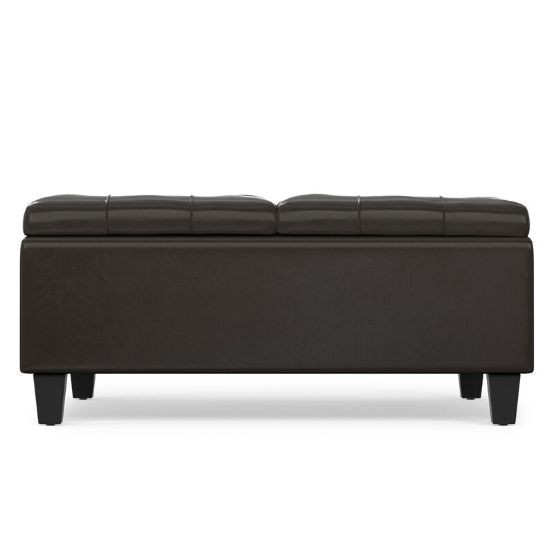 Harrison 36 inch Wide Transitional Square Coffee Table Storage Ottoman in Tanners Brown Vegan Faux Leather, Assembled image number 2