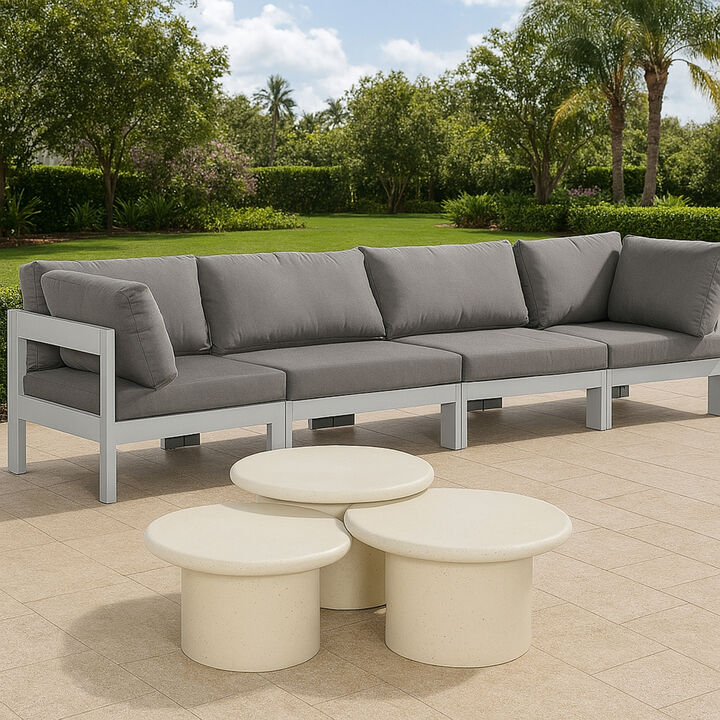 Meridian Furniture Nizuc Grey Water Resistant Fabric Outdoor Patio Modular Sofa