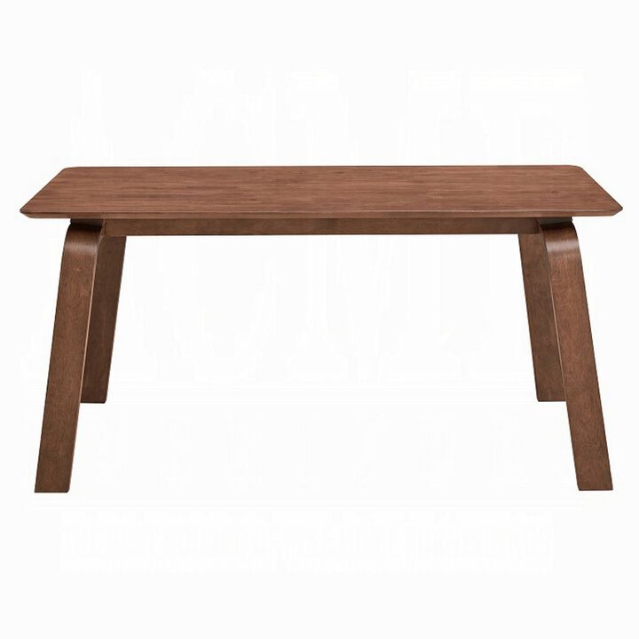Kinni Dining Table, Walnut Brown Wood, Bent Legs, Rectangular 63 Inch