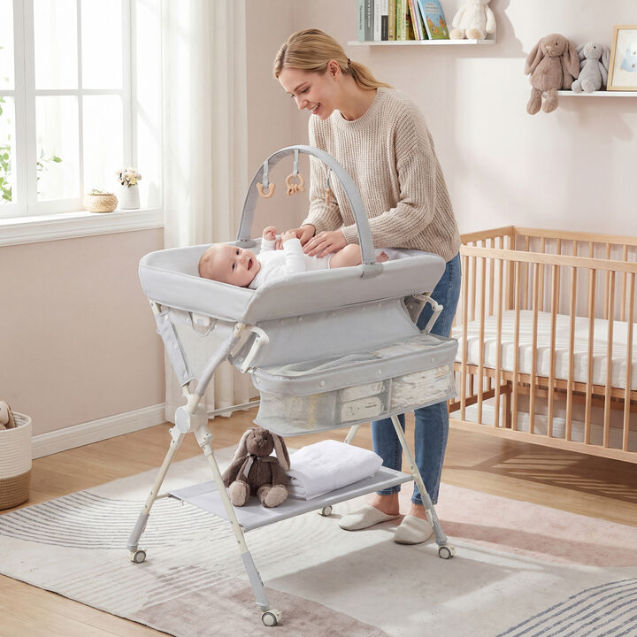 Foldable Diaper Changing Station with Shelf and Storage Bag for Baby Nursery