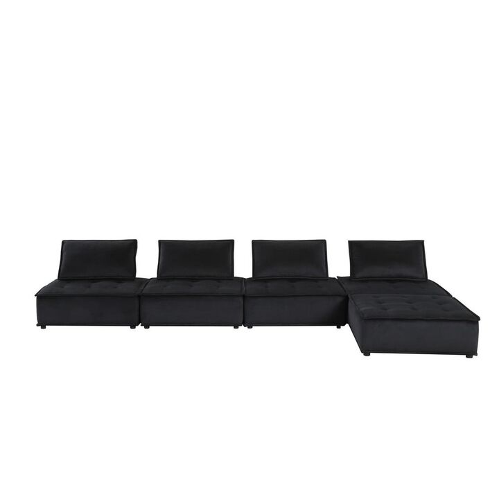 Lilola Home Anna Black Velvet, 5 Pc Sectional Sofa Ottoman