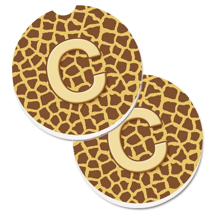 Caroline's Treasures Monogram Initial C Giraffe Set of 2 Cup Holder Car Coasters CJ1025-CCARC, 2.56, Multicolor