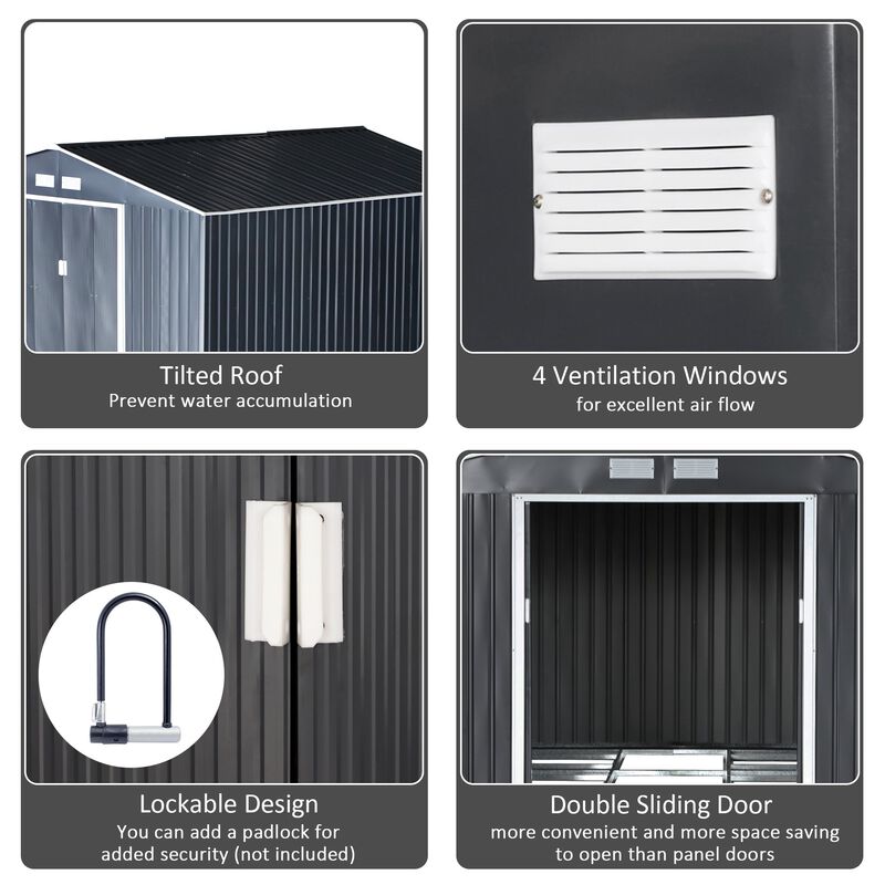 Dark Gray Garden Vault: 13'x11' Metal Shed with Sliding Doors & Vents