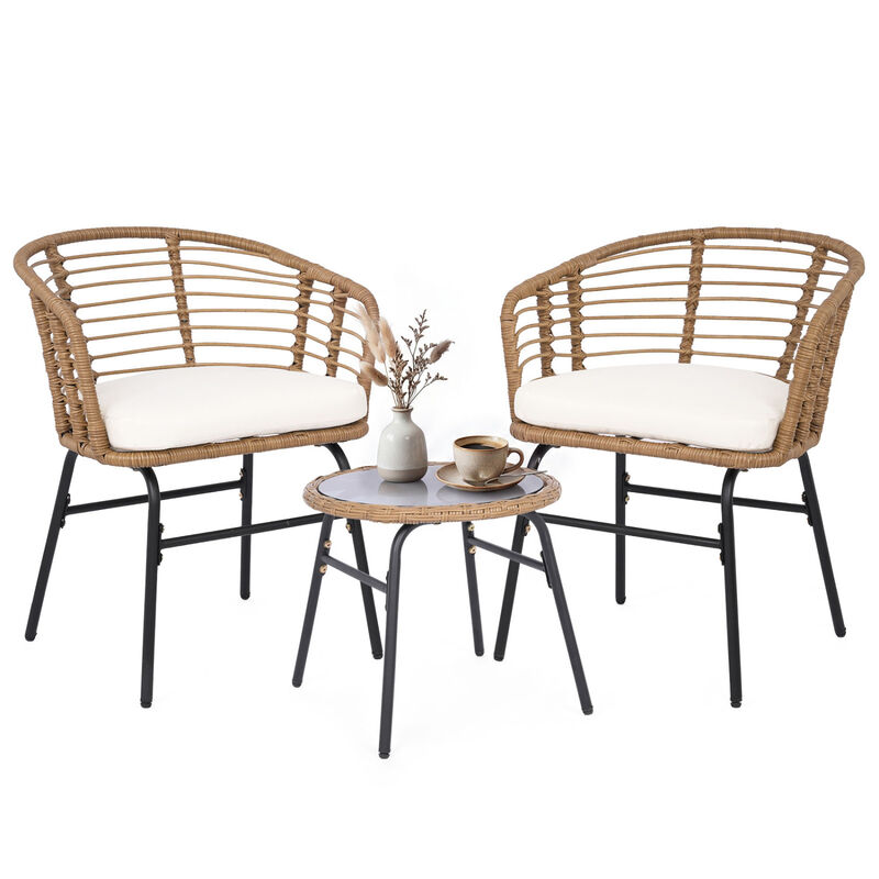 Outdoor 3-Piece Patio Furniture Set with White Comfortable Cushions image number 5