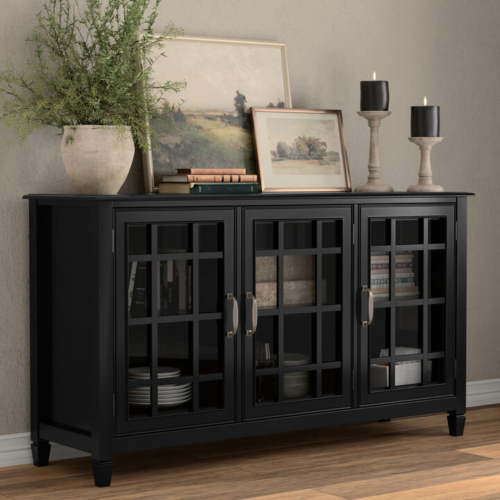 Connaught SOLID WOOD 60 inch Wide Traditional Wide Storage Cabinet Buffet in Black