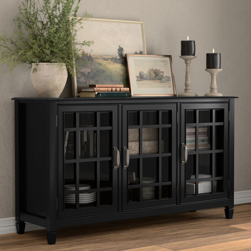 Connaught SOLID WOOD 60 inch Wide Traditional Wide Storage Cabinet Buffet in Black image number 1