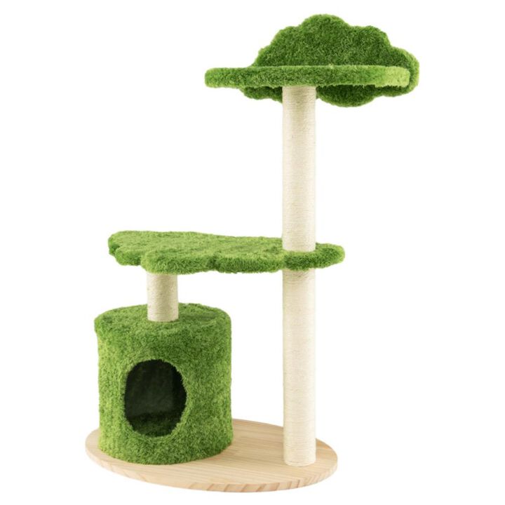 Hivvago 38 Inch Cute Cat Tree for Indoor Cats with Fully Wrapped Sisal Scratching Posts-Green