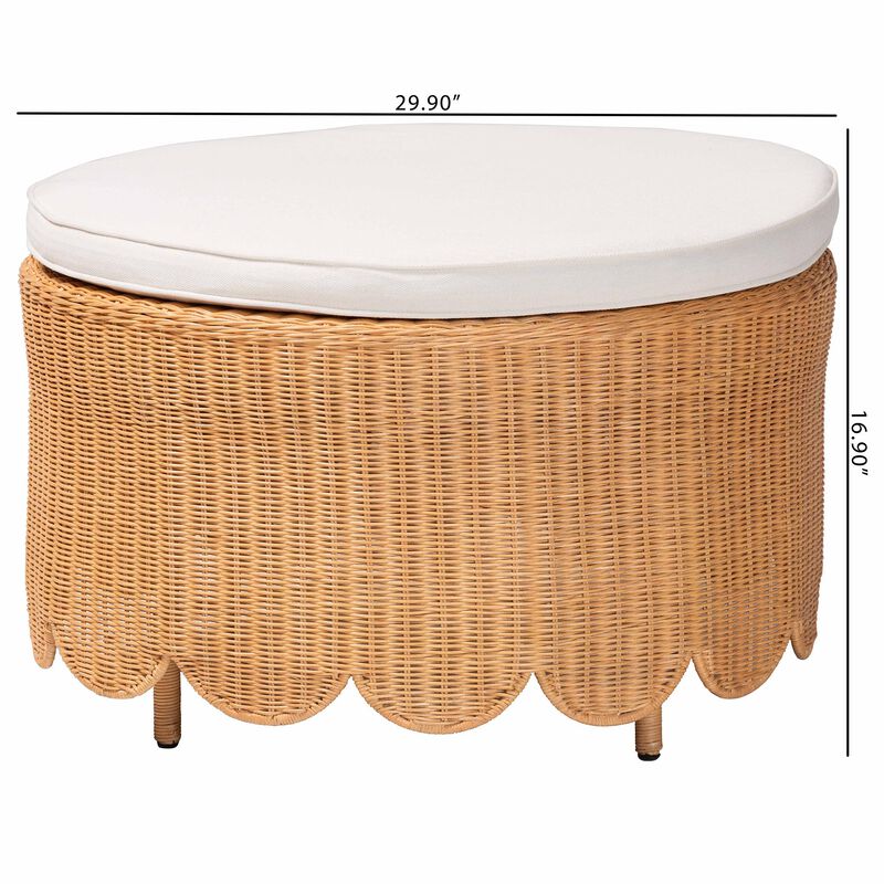 bali & pari Teresa Bohemian Light Honey Scalloped Rattan Ottoman