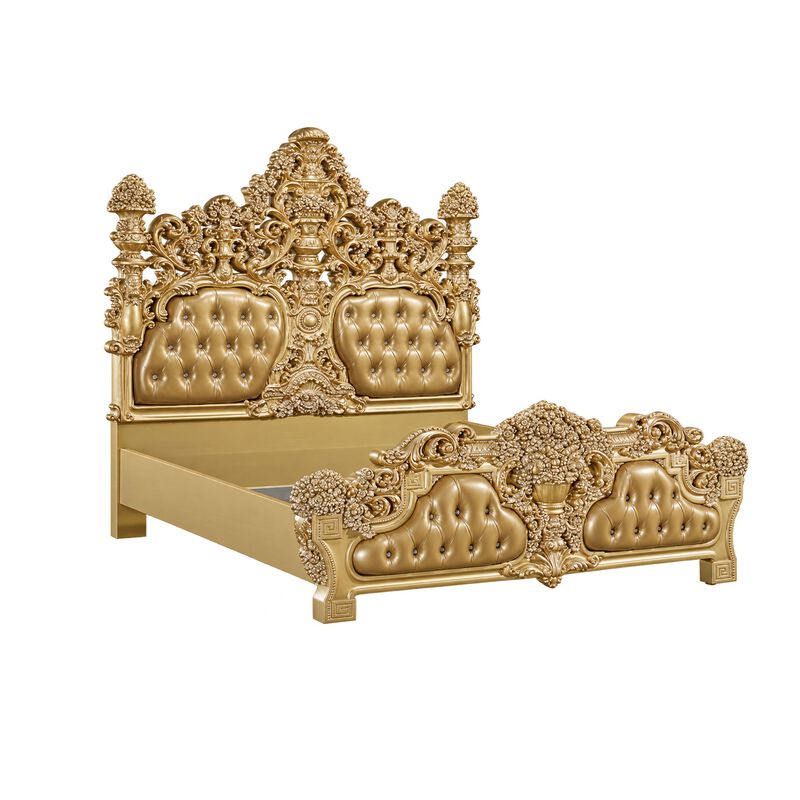 2pc King Bedroom Set, Upholstered Design, Gold, Nightstand image number 2