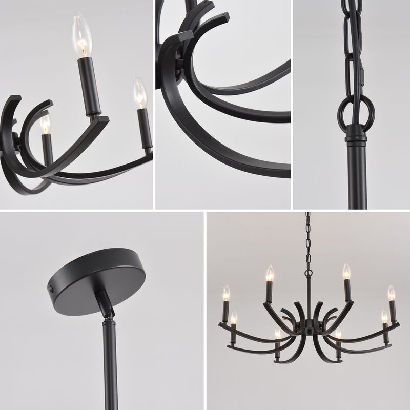 ELEMENT ACE 8-Light Adjustable Height Hanging Chandelier Lighting Fixture Ideal for High Ceiling Living Rooms, Dining Rooms, Foyers, Kitchen Islands and Bar Areas image number 5