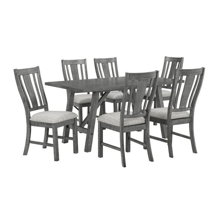 7 Piece Dining Set, Modern Farmhouse Design In Rustic Grey