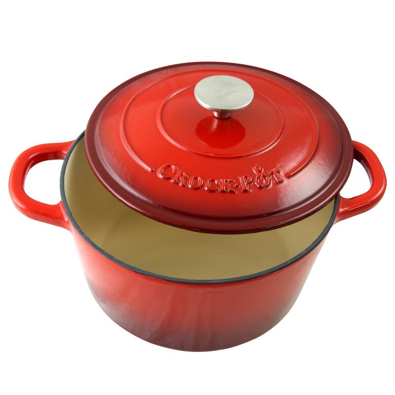 Crock Pot Artisan 5 Quart Round Enameled Cast Iron Dutch Oven in Scarlet Red