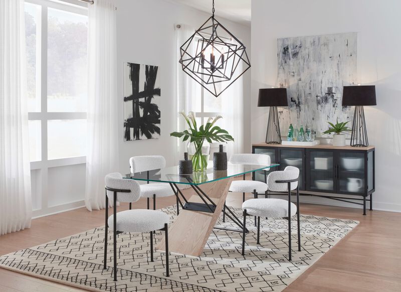 Aere Boucle Upholstered Metal Leg Dining Chair in Ivory and Black - Set of 2