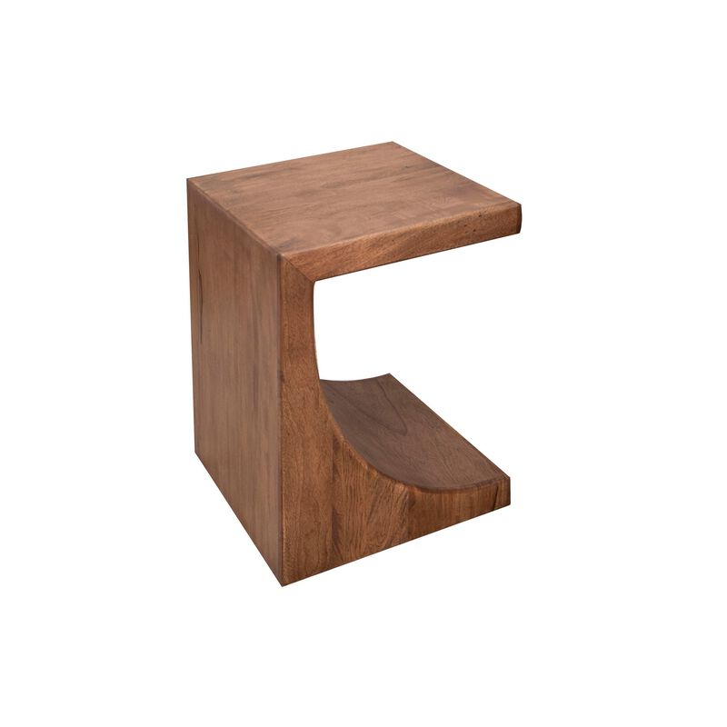 Okai Accent Table, 20 Inch Tabletop, C-Style Brown Solid Mango Wood