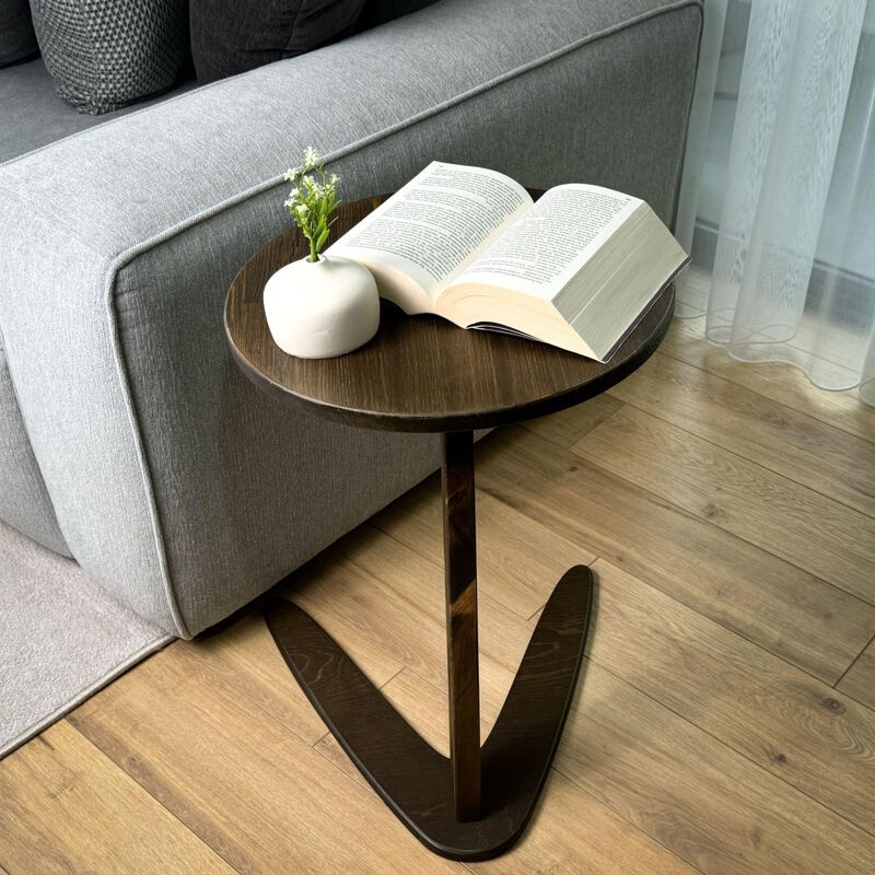 GENESIS WOODESIGN C-Shaped Handmade Solid Wood End Table, Side Table for Couches, Sofa Tables Slide Under Couch for Living Room,