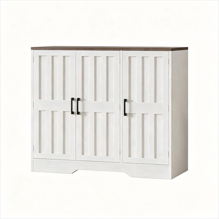 Modern Farmhouse Buffet Cabinet with Storage, 42" Large Sideboard Storage Cabinet with 3 Doors, Coffee Bar Cabinet for Kitchen, Dining Room, Entryway