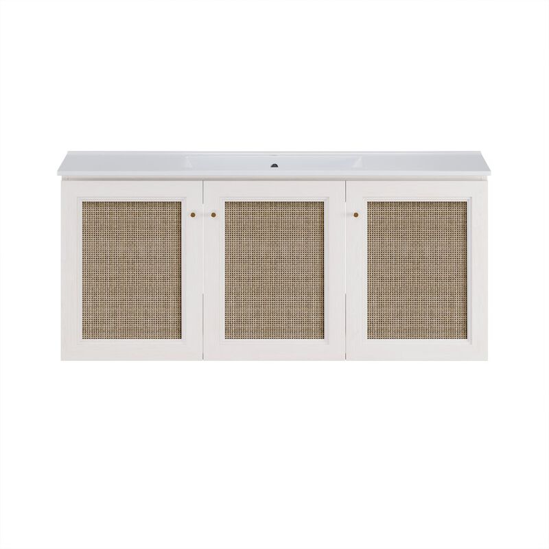 48" Wall-Mounted Bathroom Vanity in White Oak with Single Faucet Hole Vanity Top image number 0