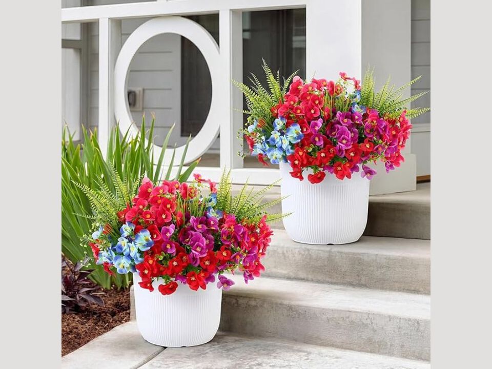 22 Bundle Artificial Hanging Pansy Flowers UV Resistant Outdoor Window Box Decor