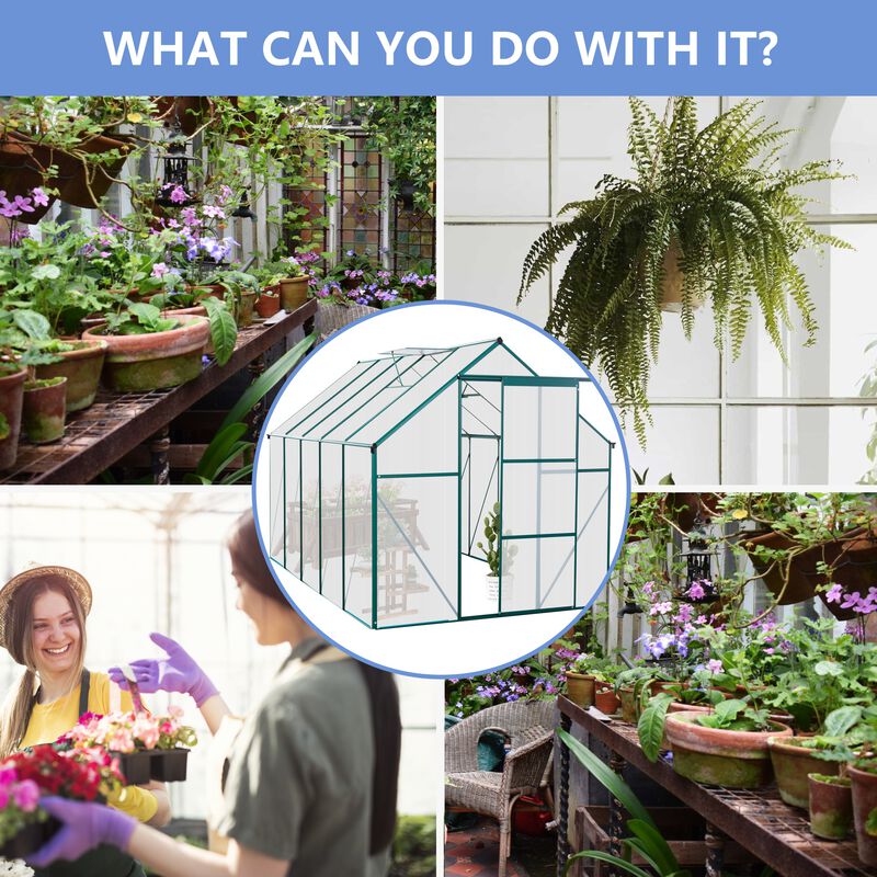 6X10FT Polycarbonate Greenhouse Raised Base and Anchor Aluminum Heavy Duty Walk-in Greenhouses image number 7