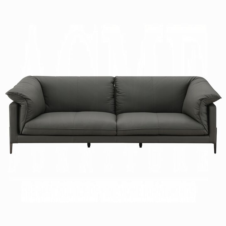 Semi Loveseat, Box Edge Design, Black Top Grain Leather, 69 Inch