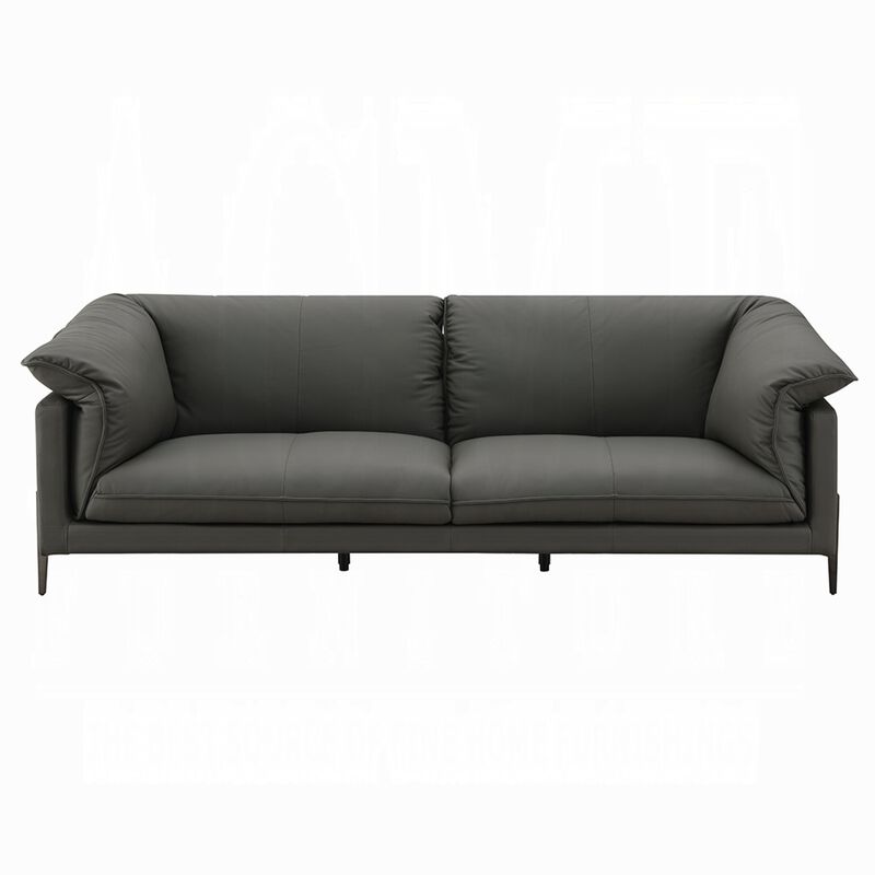 Semi Loveseat, Box Edge Design, Black Top Grain Leather, 69 Inch
