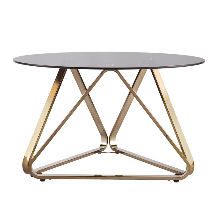 Hivvago 31 Inch  Smoky Black and Gold Glass and Metal Round Coffee Table