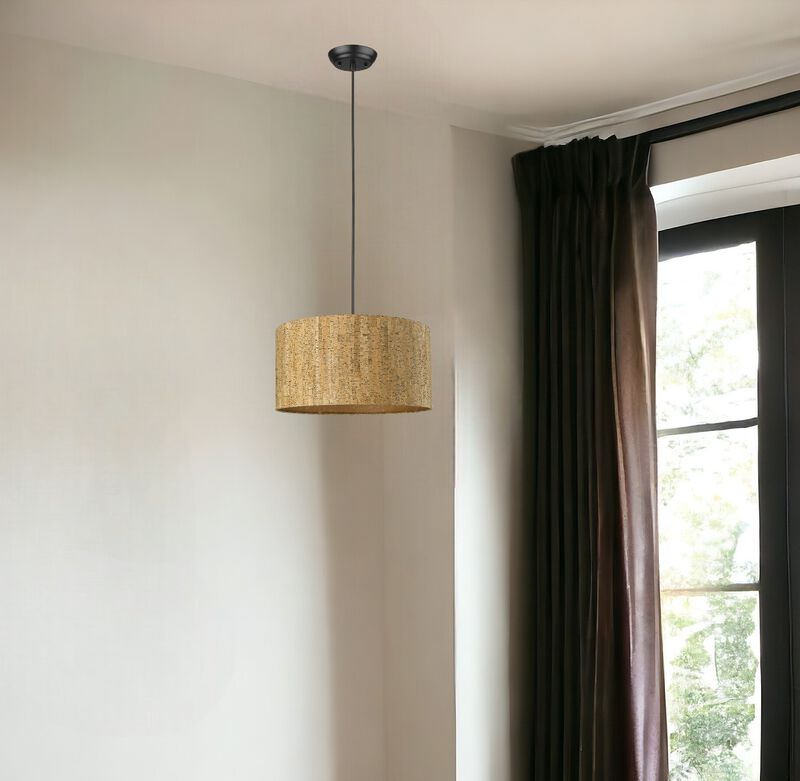 Hivvago Matte Black Cork Shade Modern One Light Hanging Pendent Lamp