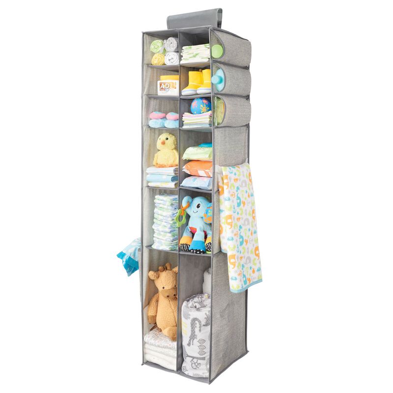 mDesign Fabric Nursery Hanging Organizer with 12 Shelves/Side Pockets - Gray image number 7