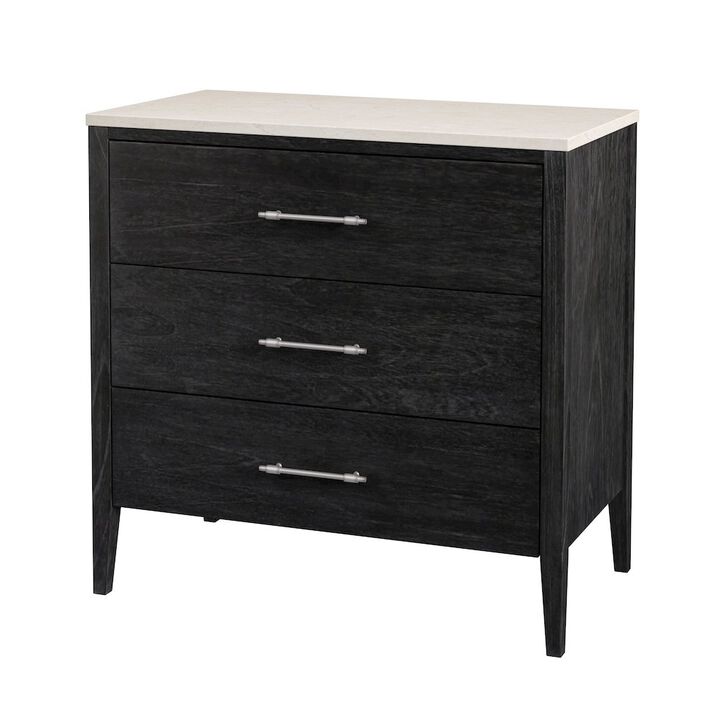 Butler Specialty Averly 32.75 in. W Rectangular Marble and Wood 3 Drawer Chest, Black