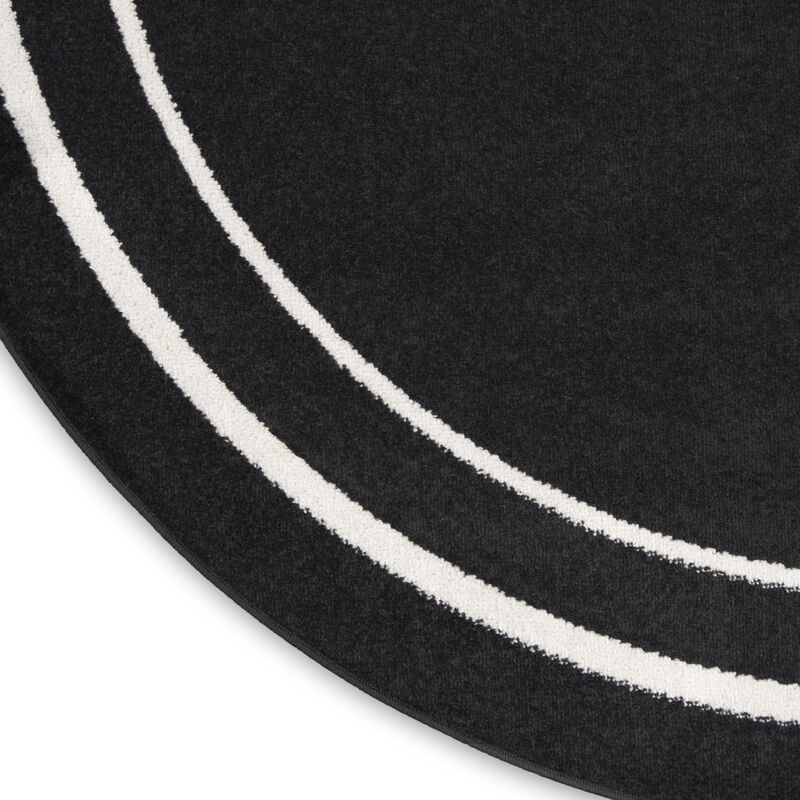 HomeRoots 4' Black And Ivory Round Indoor Outdoor Area Rug image number 3