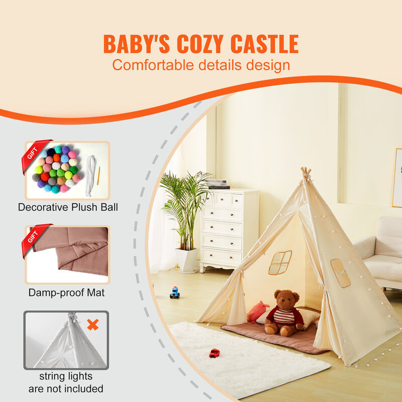 Kids Play Tent with Plush Balls and Mat, Teepee Style for Indoor or Outdoor Play