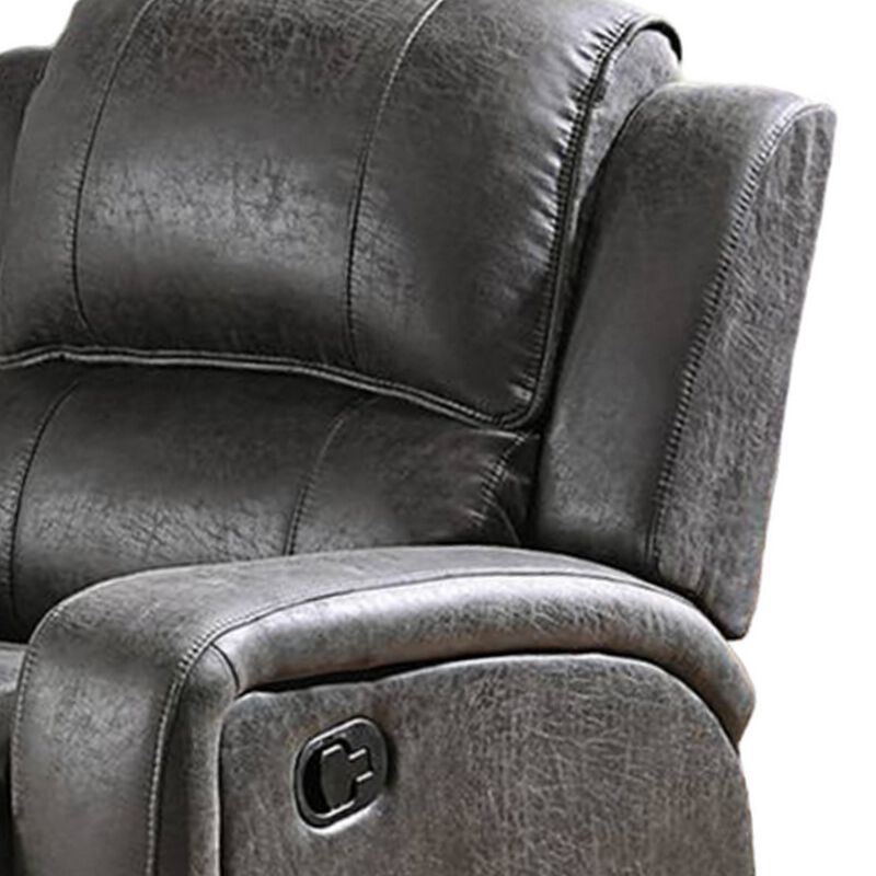 Charles Manual Recliner Chair, Smoke Gray Faux Leather, Solid Wood - Benzara