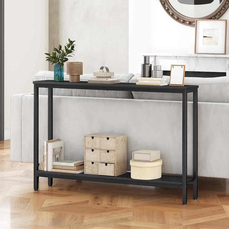Modern Narrow Sofa Table with Storage Shelf for Small Spaces-Black image number 3
