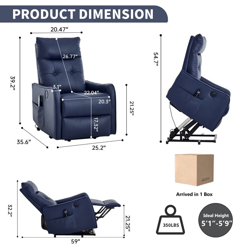 Faux Leather Power Lift Recliner Chair 155&deg; Recliner with Massage Heat & USB image number 2