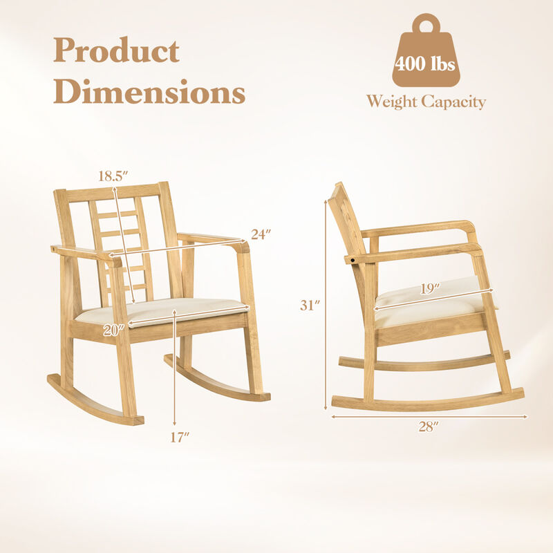 Wooden Rocking Chair Upholstered Seat Ladder Back Living Room Accent Seating image number 2